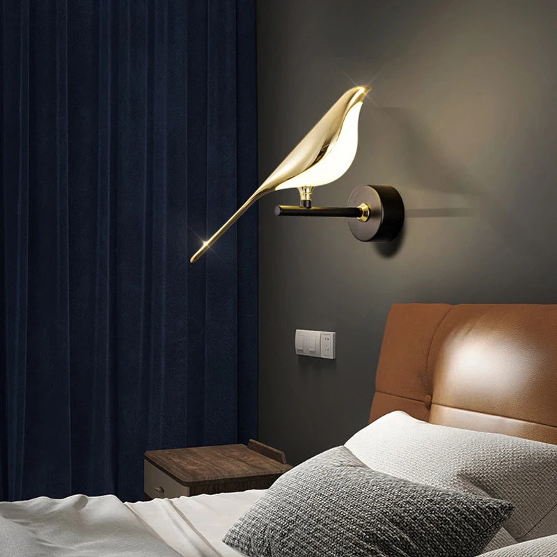 Applique LED Nordica con Uccello – Oro o Argento | Touch Switch
