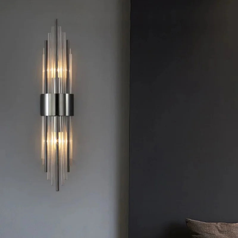 Applique a Parete di Lusso Nordico in Cristallo e Acciaio Inossidabile – LED Nero & Oro