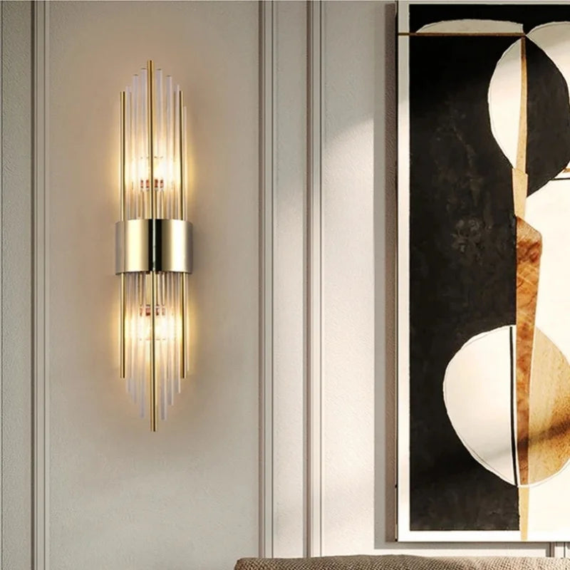 Applique a Parete di Lusso Nordico in Cristallo e Acciaio Inossidabile – LED Nero & Oro