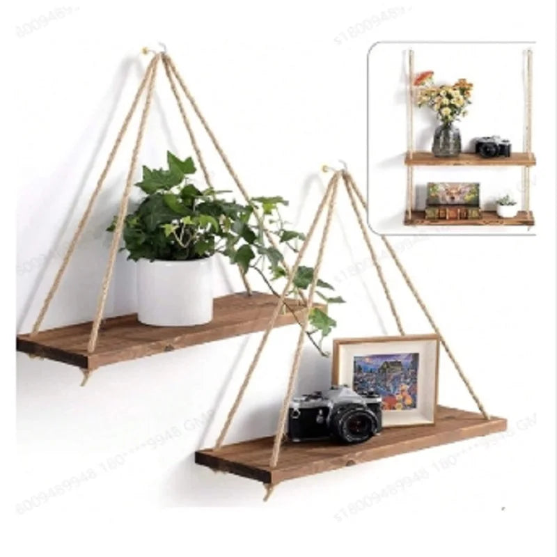 Mensola Sospesa in Legno con Corda – Design a Dondolo