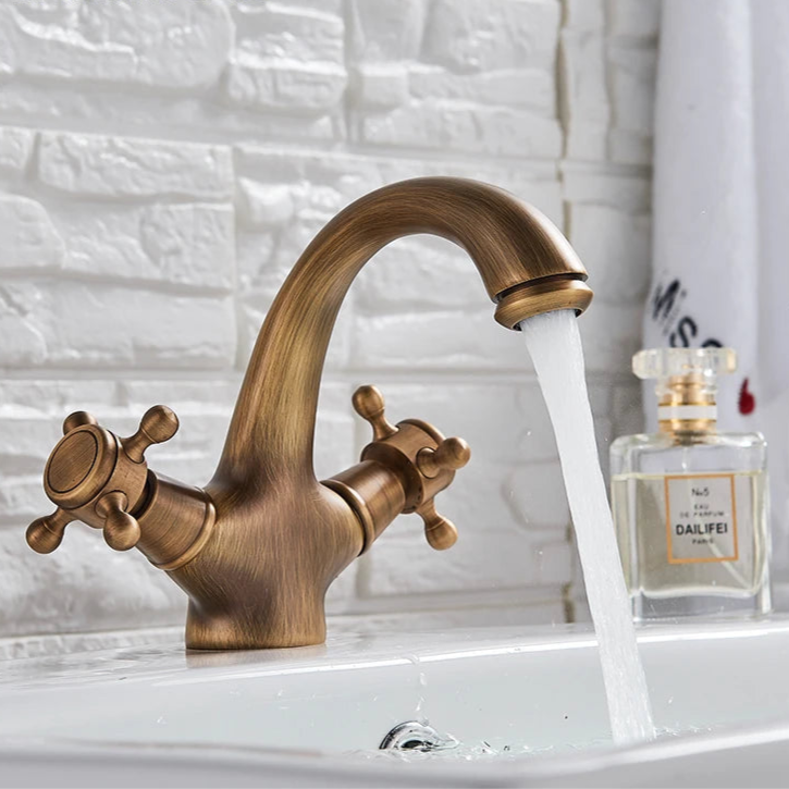 Rubinetto per Bidet in Ottone – Finitura Bronzo Antico, Doppia Maniglia
