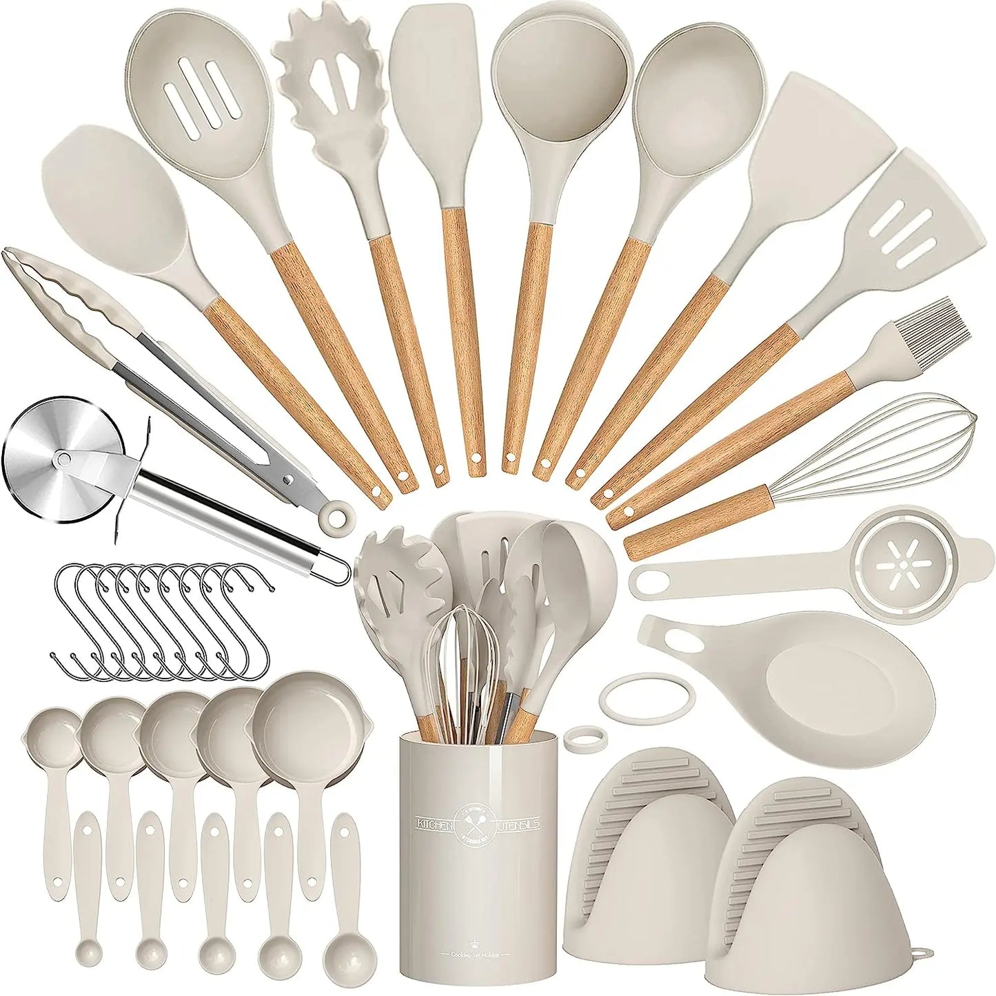 Set Utensili da Cucina 36 Pezzi in Silicone con Portautensili