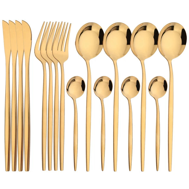 Set di Posate 16 Pezzi in Acciaio Inossidabile – Finitura Nera Lucida