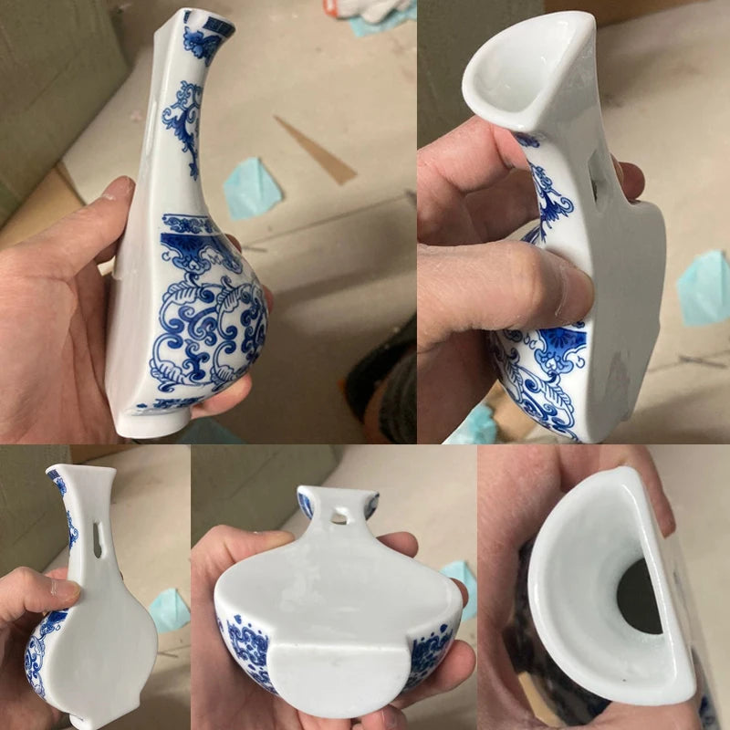 Vaso da Parete in Ceramica – Blu e Bianco Antico