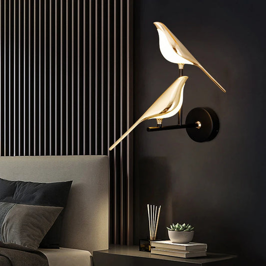 Applique LED Nordica con Uccello – Oro o Argento | Touch Switch