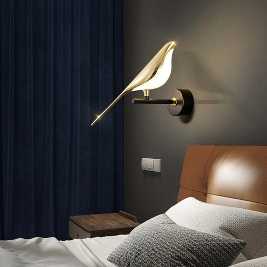 Applique LED Nordica con Uccello – Oro o Argento | Touch Switch