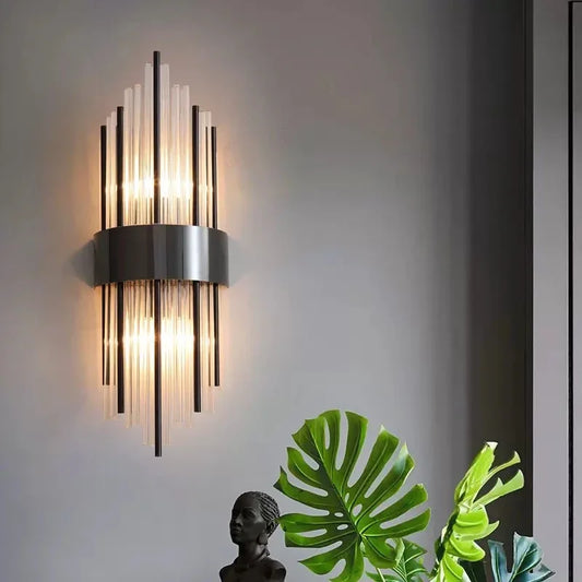 Applique a Parete di Lusso Nordico in Cristallo e Acciaio Inossidabile – LED Nero & Oro