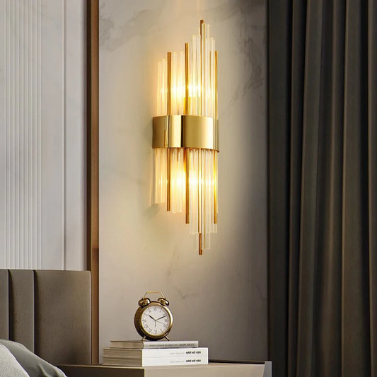 Applique a Parete di Lusso Nordico in Cristallo e Acciaio Inossidabile – LED Nero & Oro