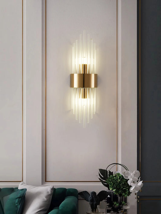 Applique da Parete in Acciaio Inox Nero & Oro con Cristallo