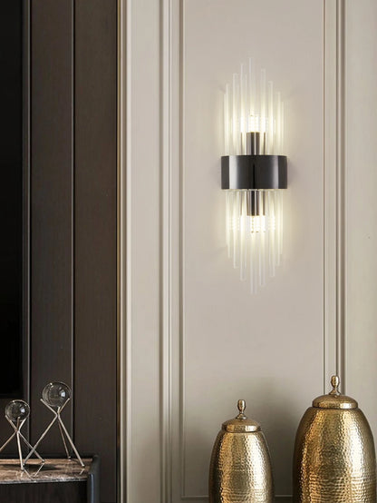 Applique da Parete in Acciaio Inox Nero & Oro con Cristallo