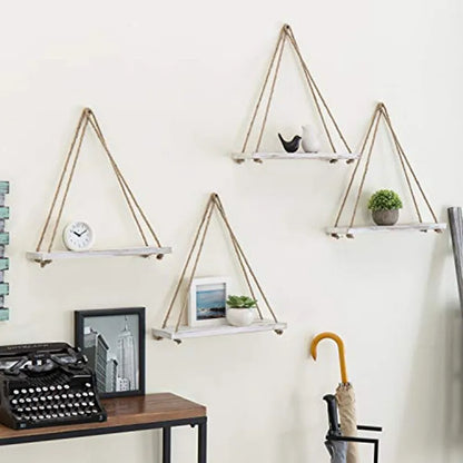 Mensola Sospesa in Legno con Corda – Design a Dondolo
