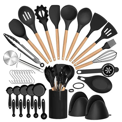 Set Utensili da Cucina 36 Pezzi in Silicone con Portautensili