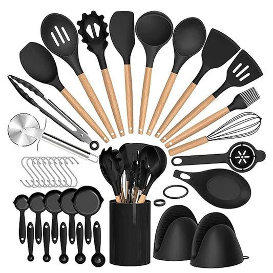 Set Utensili da Cucina 36 Pezzi in Silicone con Portautensili