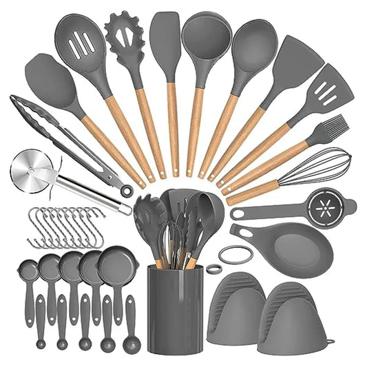 Set Utensili da Cucina 36 Pezzi in Silicone con Portautensili
