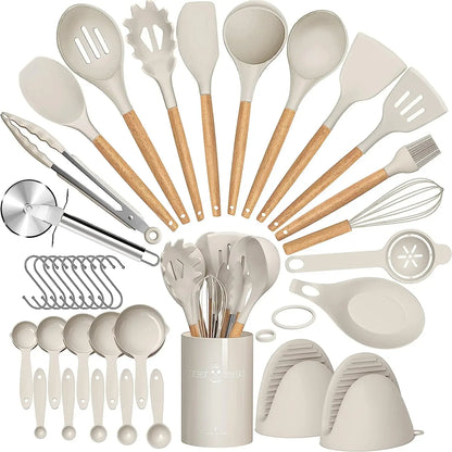Set Utensili da Cucina 36 Pezzi in Silicone con Portautensili