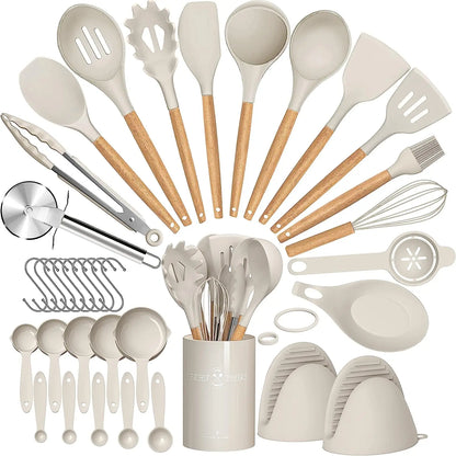 Set Utensili da Cucina 36 Pezzi in Silicone con Portautensili