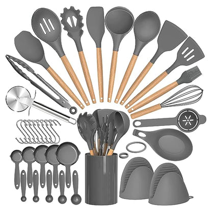 Set Utensili da Cucina 36 Pezzi in Silicone con Portautensili