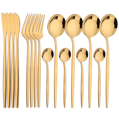 Set di Posate 16 Pezzi in Acciaio Inossidabile – Finitura Nera Lucida